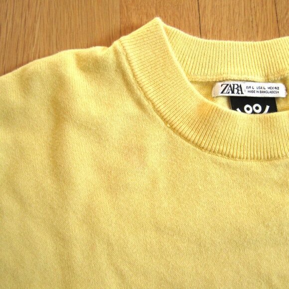 ZARA DIAZ FAES Sweater Smiley Face Size L Crew Neck Knit Yellow Pullover FLAW - Picture 6 of 8